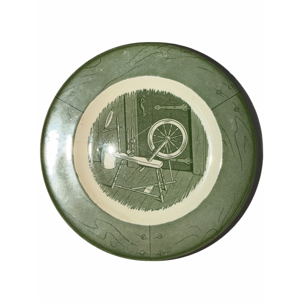 Vintage Royal Colonial Homestead Green Transferware Spinning Wheel Bowl 6 inch